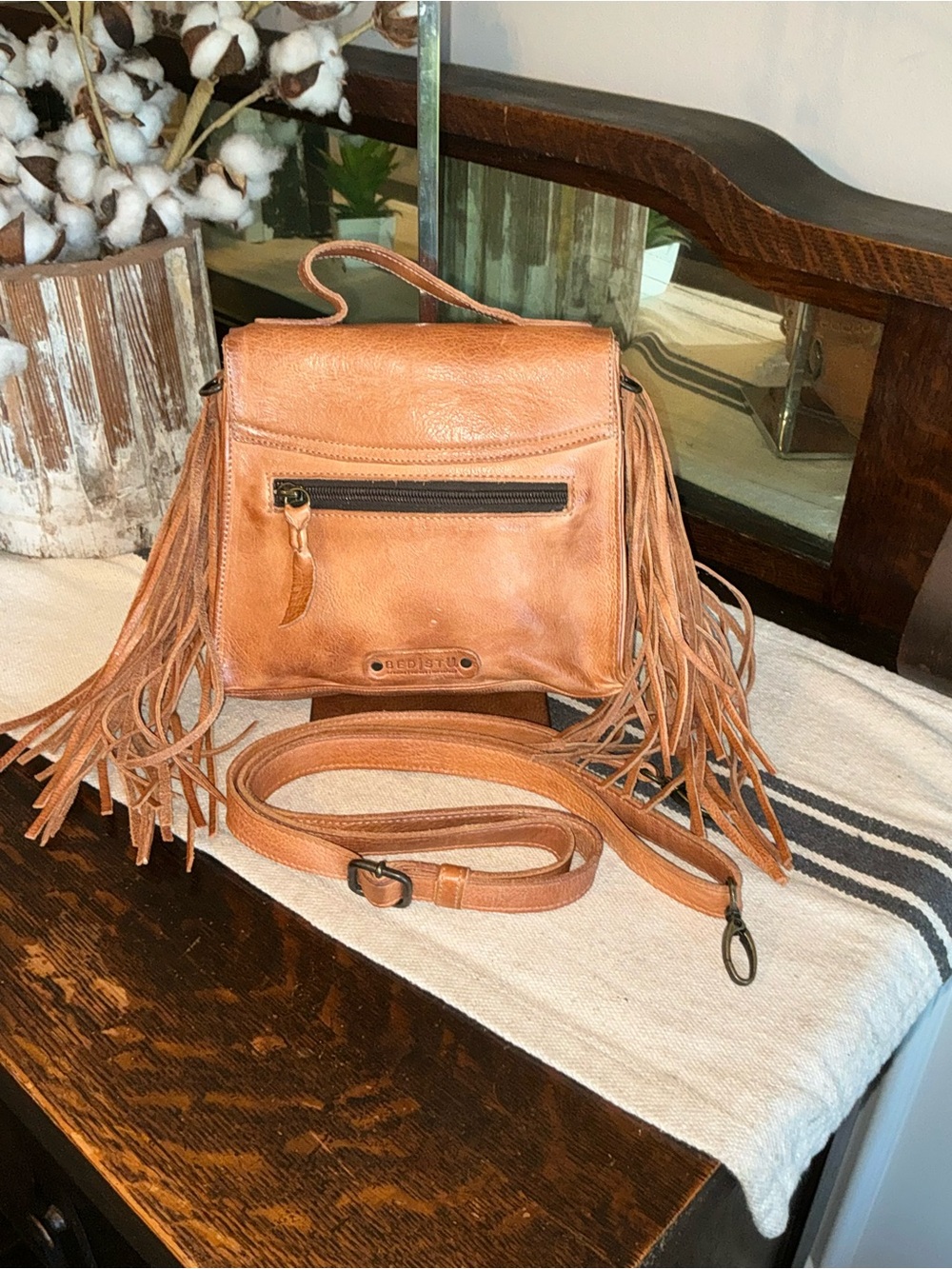 NWOT Bed Stu Fringe Leather Hidden Crossbody Bag Handbag Tan DD MSRP $245 - Picture 2 of 14